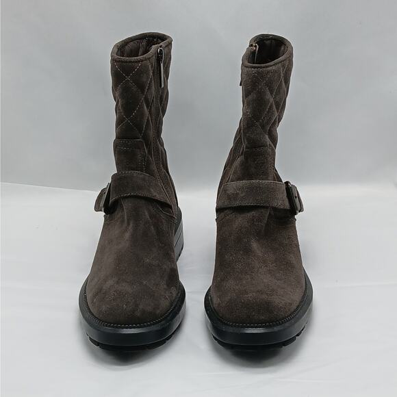 Aquatalia Suede Western Ankle Boots Women 7M Gray Quilted Gorpcore Hiking Grunge - Picture 2 of 11